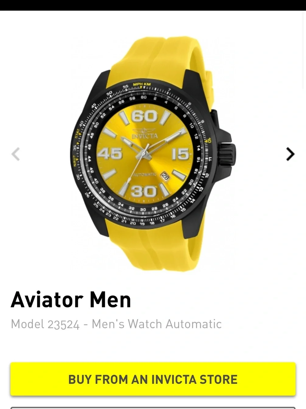 Invicta Aviator Automatic Men’s Watch (Model 23524) – Black & Yellow